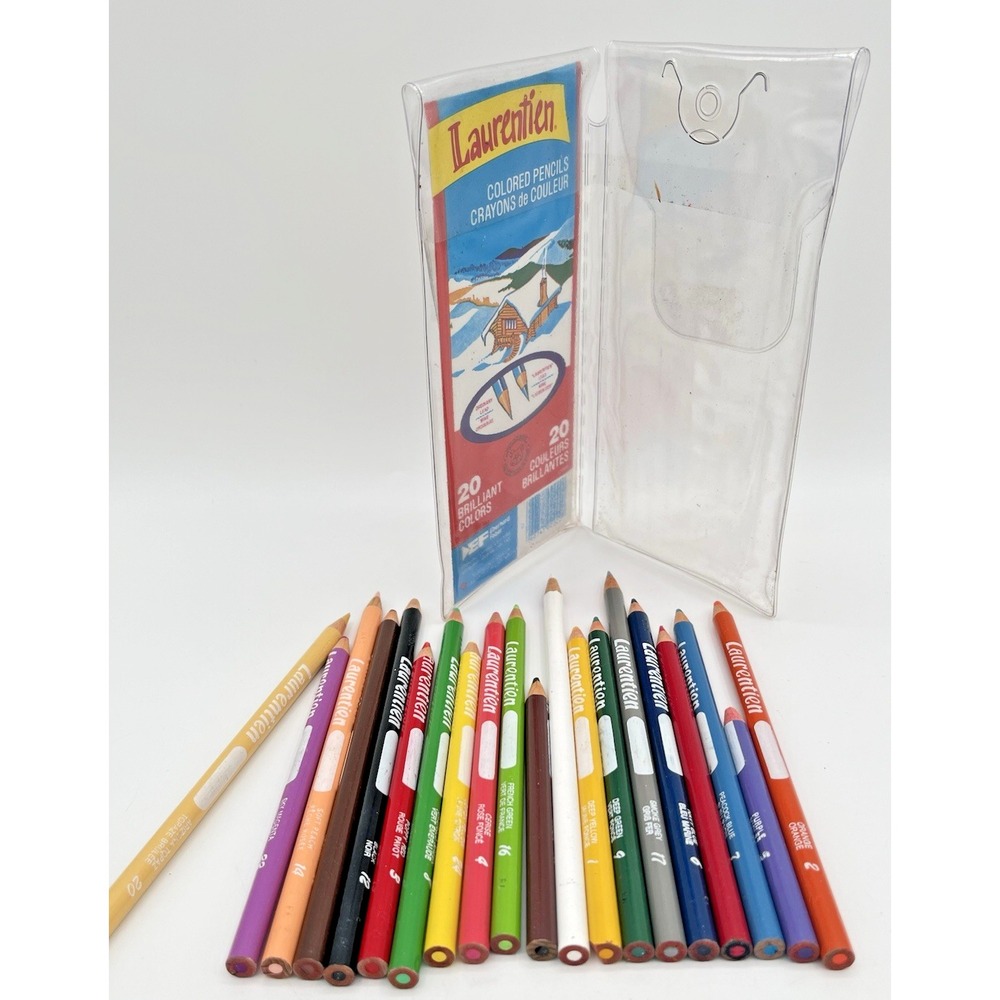 Vintage Laurentian 20 Colored Pencils Complete Set Original Plastic Case Canada